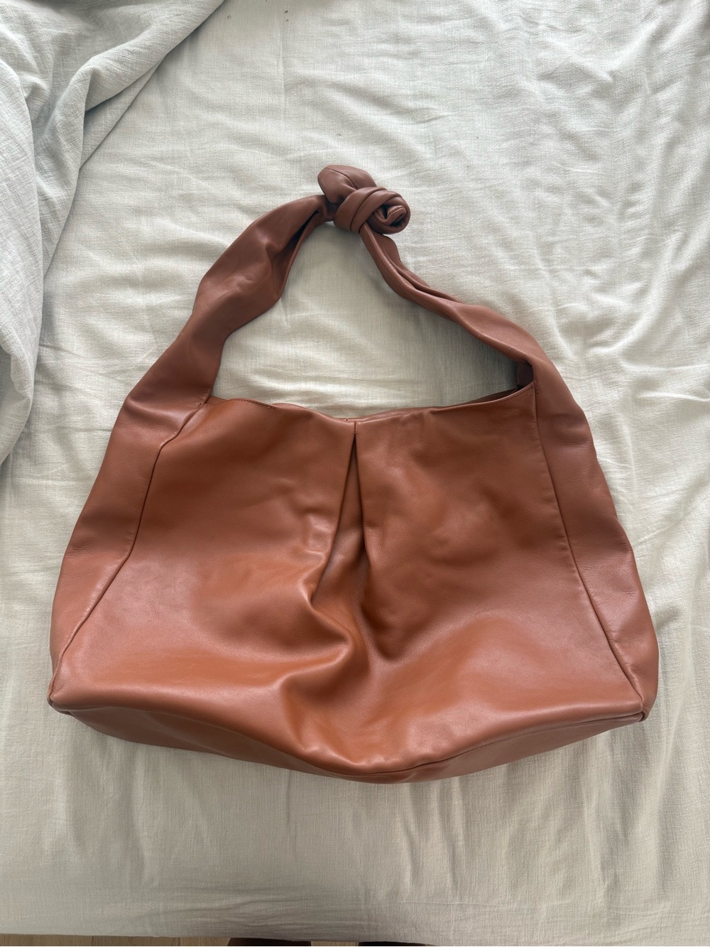 STAUD island tote, Knot-Handle Slouch Shoulder Bag in Chestnut